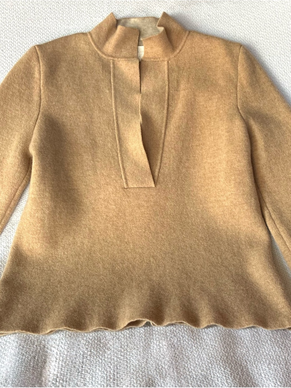 Francis Stories 100% Superfine Wool Camel Tan Mock Neck Sweater Womenโs S